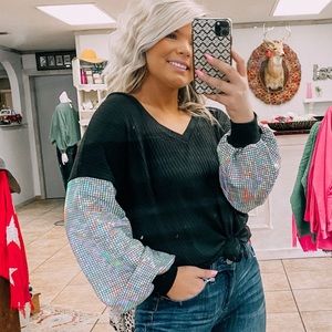 Waffle knit sequin top